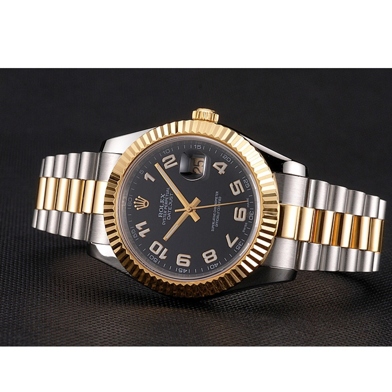 Aaa fake watches Black Bezel Tone Bracelet Datejust Gold Stainless Two Rolex Dial Swiss Case Steel 0602